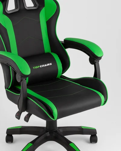 Кресло спортивное TopChairs Shadow, черно-зеленый УТ000039465 Stool Group, чёрный зелёный/экокожа, ножки/пластик/чёрный, размеры - *1270**** фото 7
