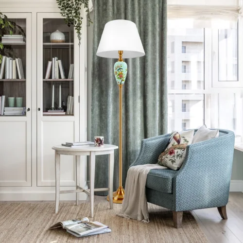 Торшер Bluet 10379F/A LOFT IT белый на 1 лампу, основание бронзовое голубое в стиле классический флористика фото 9