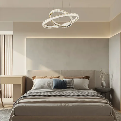 Люстра подвесная LED с пультом AM-Venezia 311311/D600-D400 GD Arte Milano прозрачная на 1 лампу, основание золотое в стиле современный кольца с пультом фото 9