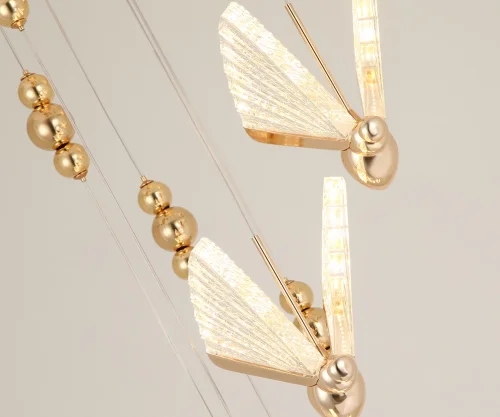 Люстра каскадная LED Баттерфляй 08444-8A,33 Kink Light прозрачная на 8 ламп, основание золотое в стиле современный флористика бабочки фото 2