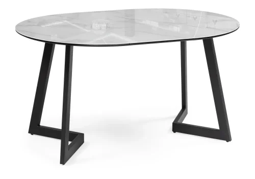 Стеклянный стол Алингсос 100(140)х100х76 белый мрамор / черный 532387 Woodville столешница белая мрамор из стекло