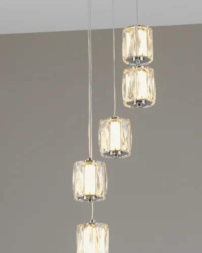 Светильник подвесной LED Prismique V11718-PL Moderli прозрачный на 5 ламп, основание хром в стиле современный каскад фото 3
