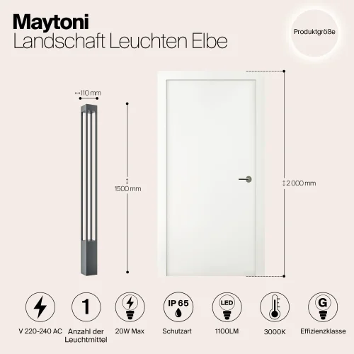 Парковый светильник LED Elbe O424FL-L20GF Maytoni уличный IP65 чёрный на 1 лампу, плафон чёрный в стиле современный LED фото 8