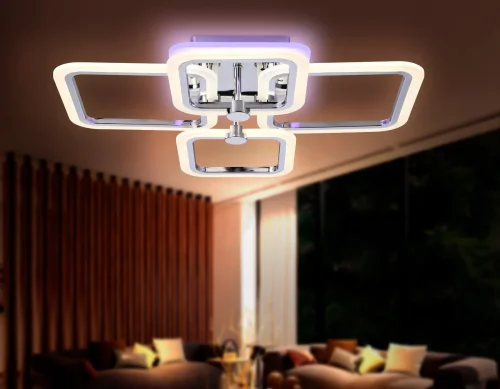 Люстра потолочная LED с пультом FA534 Ambrella light хром белая на 1 лампа, основание хром в стиле современный хай-тек с пультом квадраты фото 3