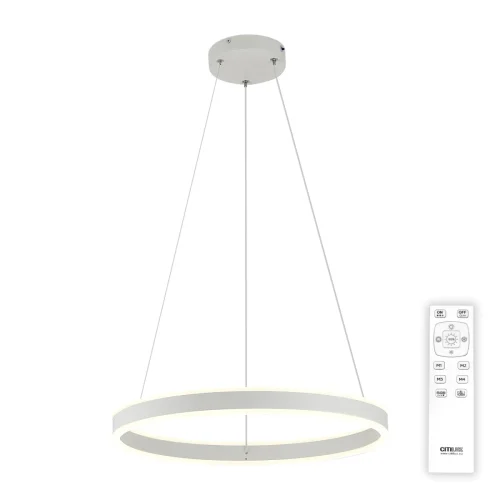 Светильник подвесной LED с пультом Дуэт CL719500 Citilux белый на 1 лампу, основание белое в стиле минимализм современный кольца с пультом