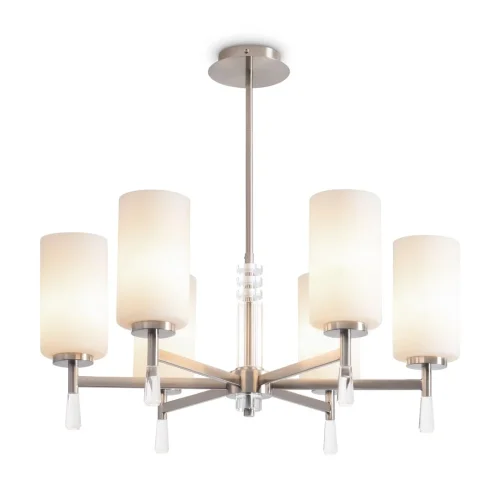 Люстра на штанге Chic FR2031PL-06N Freya белая на 6 ламп, основание никель в стиле классический Люстра на штанге Chic FR2031PL-06N Freya белая на 6 ламп, основание никель в стиле классический
