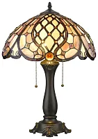 Настольная лампа Тиффани 865-804-02 Velante разноцветная 2 лампы, основание бронзовое коричневое металл в стиле тиффани орнамент