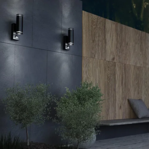 Настенный светильник уличный с датчиком движения Motto 6605/2W Odeon Light уличный IP44 чёрный на 1 лампу, плафон чёрный в стиле хай-тек GU10 фото 2
