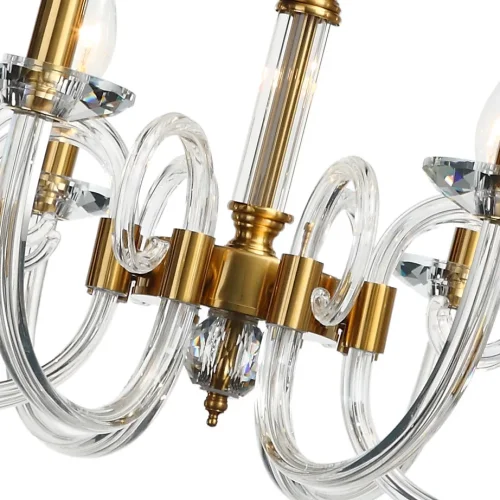 Люстра подвесная Glass 1050/03/08P Stilfort прозрачная на 8 ламп, основание золотое в стиле классический фото 2 Люстра подвесная Glass 1050/03/08P Stilfort прозрачная на 8 ламп, основание золотое в стиле классический фото 2