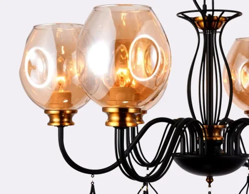 Люстра подвесная TR9055 Ambrella light янтарная на 6 ламп, основание чёрное в стиле современный лофт  фото 3