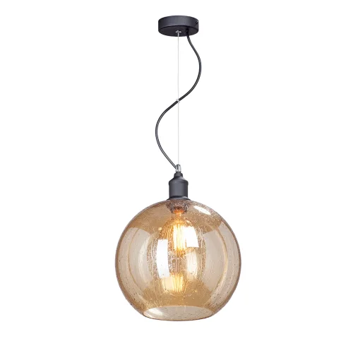 Светильник подвесной V4846-1/1S Vitaluce янтарный на 1 лампу, основание чёрное в стиле лофт шар Светильник подвесной V4846-1/1S Vitaluce янтарный на 1 лампу, основание чёрное в стиле лофт шар
