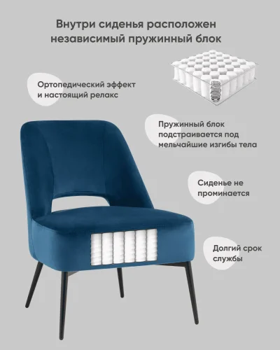 Кресло лаунж Бостон велюр синий УТ000036649 Stool Group, синий/велюр, ножки/металл/чёрный, размеры - *780***730*600мм фото 10