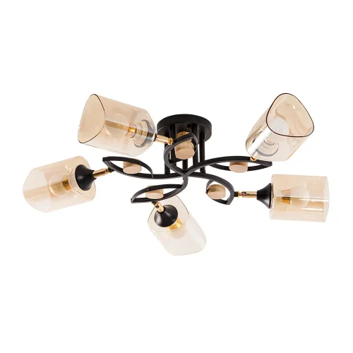 Люстра потолочная Glamore A5076PL-5BK Arte Lamp янтарная на 5 ламп, основание чёрное в стиле современный классический 