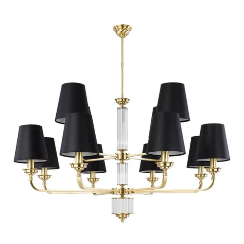 Люстра подвесная Verde VER-ZW-12(ZM) Kutek чёрная на 12 ламп, основание золотое в стиле американский 