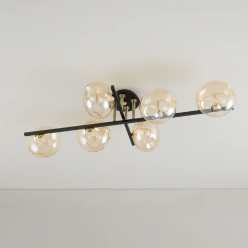 Люстра потолочная Девис CL201161 Citilux бежевая янтарная на 6 ламп, основание коричневое в стиле лофт современный шар фото 2