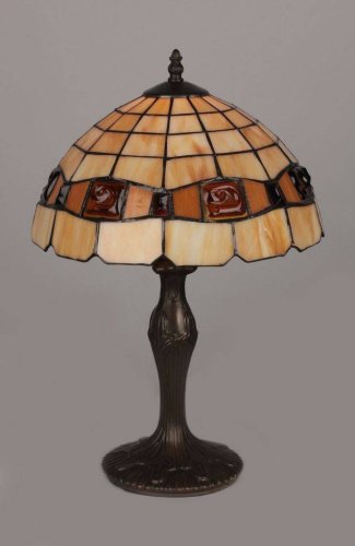 Настольная лампа Almendra OML-80504-01 Omnilux коричневая бежевая 1 лампа, основание античное бронза металл в стиле тиффани орнамент фото 2