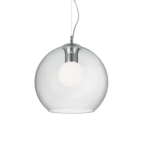 Светильник подвесной NEMO SP1 D30 TRASPARENTE Ideal Lux серый прозрачный на 1 лампу, основание хром в стиле современный шар
