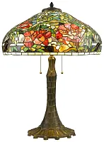 Настольная лампа Тиффани 868-804-03 Velante разноцветная 3 лампы, основание бронзовое коричневое металл в стиле тиффани цветы
