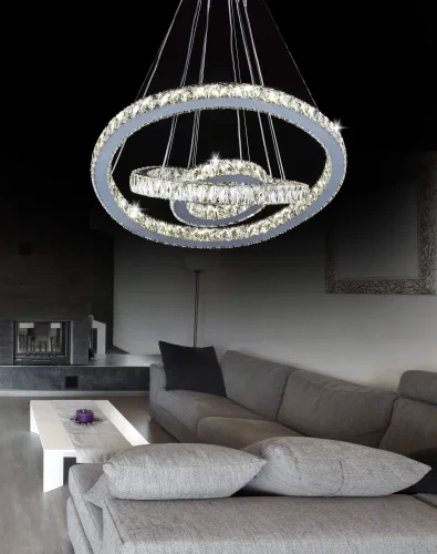 Люстра подвесная LED Pentola DDP 6797-500 Lumina Deco хром на 1 лампа, основание хром в стиле современный кольца