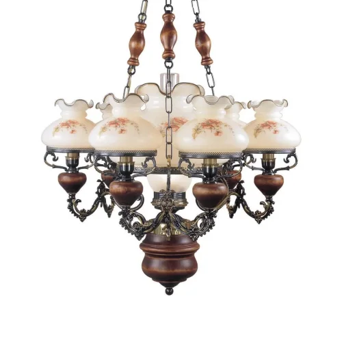 Люстра подвесная  L 636/6+1 Reccagni Angelo бежевая на 7 ламп, основание коричневое бронзовое в стиле классический выдувное