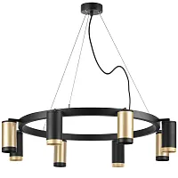 Люстра подвесная Rullo LR01840437470 Lightstar золотая чёрная на 8 ламп, основание чёрное в стиле хай-тек 