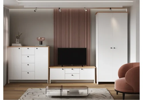 Тумба Теодора белый / крафт золотой 587602 Woodville столешница коричневая из фото 2