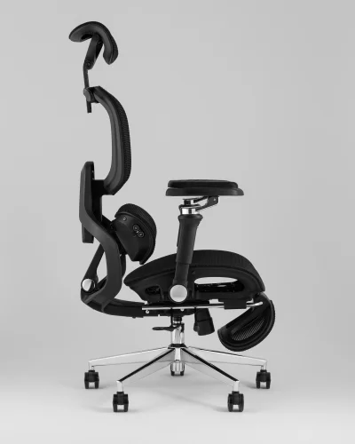 Кресло офисное топчэйрс Продиджи с оттоманкой, черный УТ000041699 Stool Group, чёрный/текстиль сетка, ножки/металл/хром, размеры - *1310**** фото 6