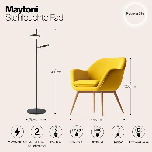 Торшер LED Fad MOD070FL-L12B3K Maytoni чёрный белый на 2 лампы, основание чёрное в стиле современный фото 6
