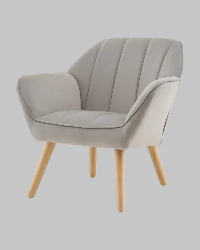 Кресло Руди серебристый УТ000040115 Stool Group, серебряный/велюр, ножки/массив гевеи/бежевый коричневый, размеры - *750****мм фото 3