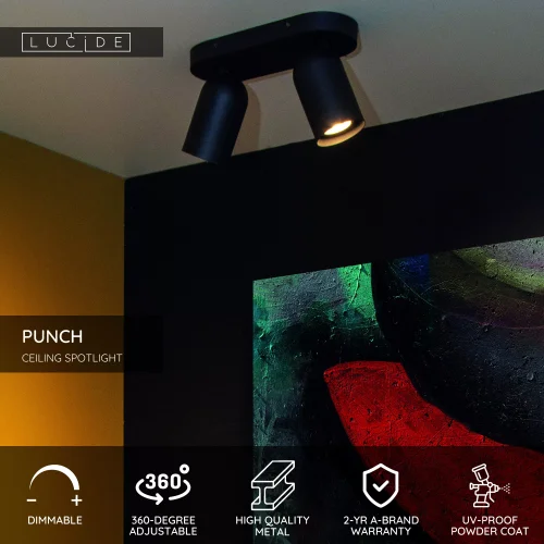 Спот с 2 лампами Панч (Punch) 13958/02/30 Lucide чёрный GU10 в стиле классический фото 2