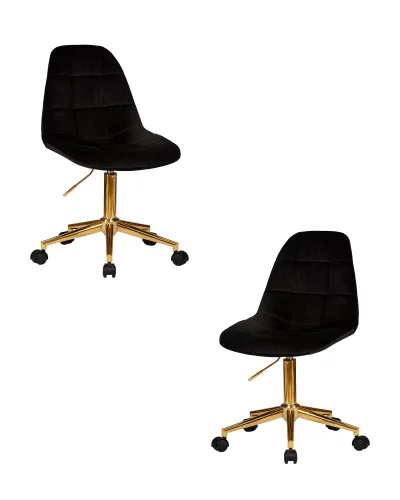 Офисное кресло набор 2 шт. SET-2 9800-Gold-LM MONTY GOLD, цвет чёрный велюр (MJ9-101) Dobrin, /велюр, ножки/металл/золотой, размеры - 820*930***620*620