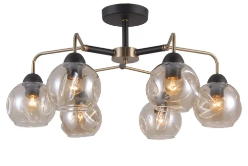 Люстра потолочная 75152/6C ANTIQUE Natali Kovaltseva прозрачная янтарная на 6 ламп, основание бронзовое в стиле современный шар