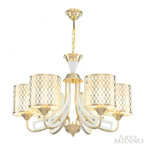 Люстра подвесная Florentia-3387 303387/6 Wh/Gd Arte Milano золотая белая на 6 ламп, основание золотое в стиле современный арт-деко фото 2