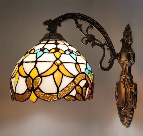 Бра Тиффани 830-801-01 Velante разноцветный на 1 лампа, основание коричневое бронзовое в стиле тиффани орнамент цветы фото 5
