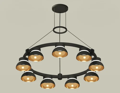 Светильник подвесной XR92051702 Ambrella light золотой чёрный 9 ламп, основание чёрное в стиле хай-тек современный 