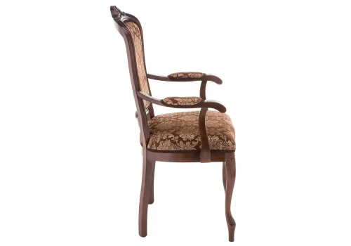 Деревянный стул Руджеро с мягкими подлокотниками орех / шоколад 318605 Woodville, шоколад/ткань, ножки/массив бука дерево/орех, размеры - ****580*560 фото 4