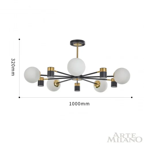 Люстра потолочная LED Ferrara-71040 274802/10 BK/GD Arte Milano белая на 10 ламп, основание чёрное в стиле современный фото 3
