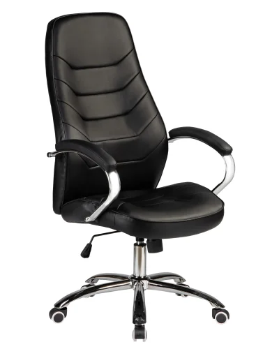 Офисное кресло для руководителей 115B-LMR WILLIS, цвет чёрный Dobrin, чёрный/экокожа, ножки/металл/хром, размеры - 1160*1230***660*670 фото 2