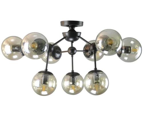 Люстра потолочная Моди 07535-9,19 Kink Light янтарная на 9 ламп, основание чёрное в стиле современный лофт молекула шар