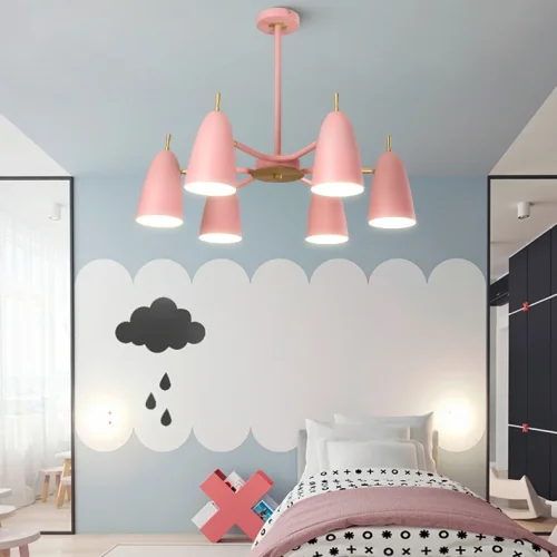 Люстра на штанге PINNACLE D70 Pink 195500-26 ImperiumLoft розовая на 6 ламп, основание золотое в стиле современный 