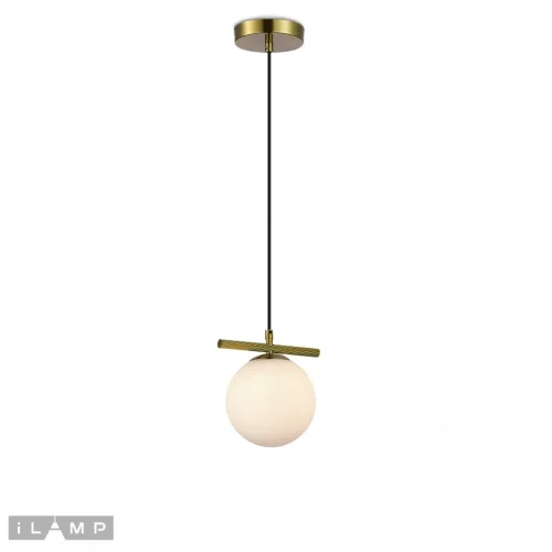 Светильник подвесной Golden 2134-1 BR iLamp белый 1 лампа, основание латунь в стиле современный 