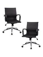 Офисное кресло набор 2 шт. SET-2 118B-LMR CLAYTON, цвет чёрный Dobrin, /экокожа, ножки/металл/хром, размеры - 870*950***680*680