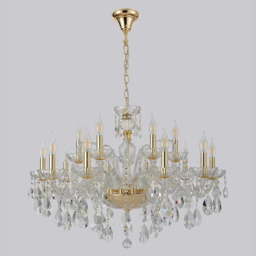 Люстра подвесная MONICA SP10+5 GOLD Crystal Lux без плафона прозрачная на 15 ламп, основание золотое в стиле классический фото 5
