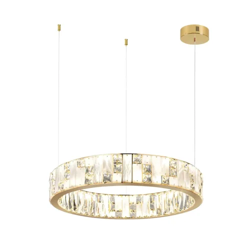 Люстра подвесная LED Crossa 5072/80L Odeon Light белая прозрачная на 1 лампа, основание золотое в стиле современный кольца