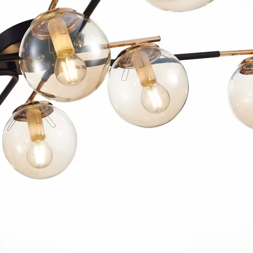 Люстра потолочная Литерно (Literno) SLE106902-08 Evoluce прозрачная янтарная на 8 ламп, основание чёрное в стиле современный шар фото 4