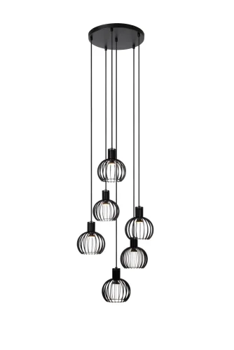 Светильник подвесной Mikaela 73400/16/30 Lucide чёрный 6 ламп, основание чёрное в стиле современный каскад