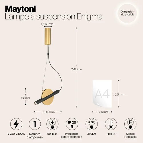 Светильник подвесной LED Enigma MOD150PL-L5BS3K Maytoni чёрный на 1 лампу, основание латунь в стиле современный хай-тек арт-деко фото 9