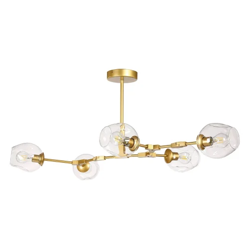 Люстра подвесная лофт Rozzano OML-92903-05 Omnilux прозрачная на 5 ламп, основание матовое золото в стиле лофт шар
