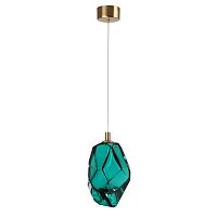 Светильник подвесной LED Gemme 7110/4LA Odeon Light зелёный на 1 лампу, основание бронзовое в стиле классический современный выдувное
