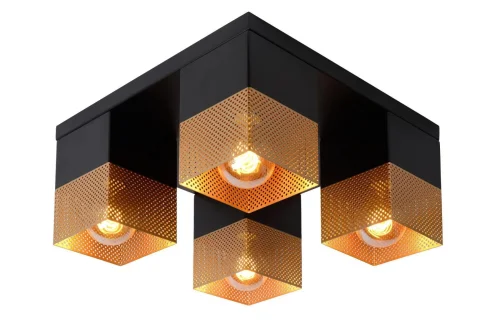 Светильник потолочный Renate 21123/04/02 Lucide чёрный матовый золото 4 лампы, основание чёрное матовое золото в стиле современный 